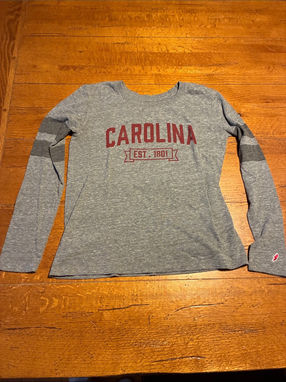 League Heather Gray Long-Sleeve Graphic Tee with Maroon Print
